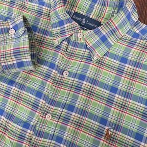 Polo Ralph Lauren Classic Fit Button Down Mens XL Green Blue Plaid Long Sleeve
